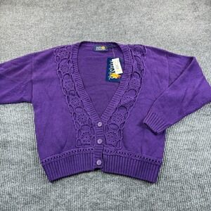 Patsy's Place Sweater‎ Womens Large Purple Crochet Floral Button Cardigan Knit